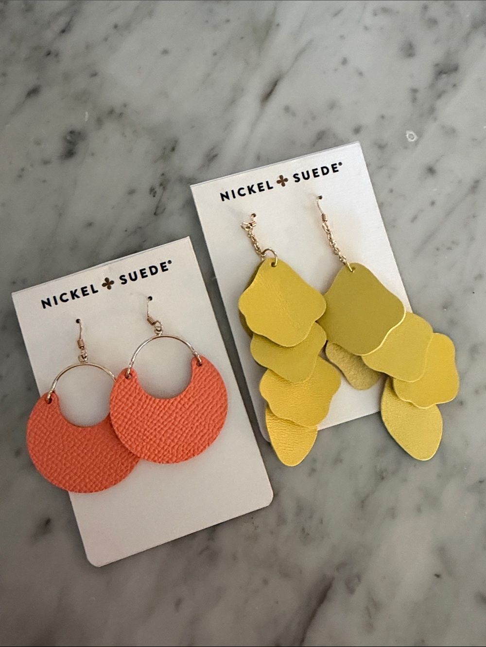 Nickel & Suede Yellow Layered Petal Drop Earrings